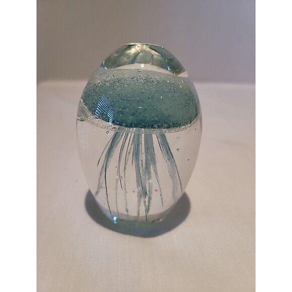 Unmarked Other - Vintage Art Glass Soft Blue Green Jellyfish Paperweight 3.5"